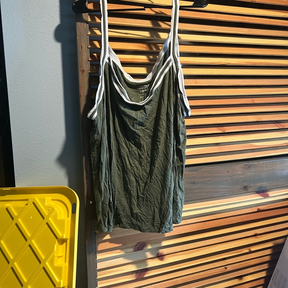Vintage Olive and White Tank Top